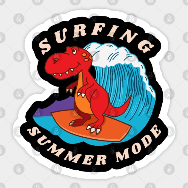 Chibi T-Rex Surfing Summer Mode Sticker by Glenn Landas Digital Art